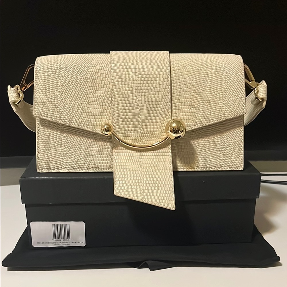 STRATHBERRY mini crescent embossed lizard vanilla purse